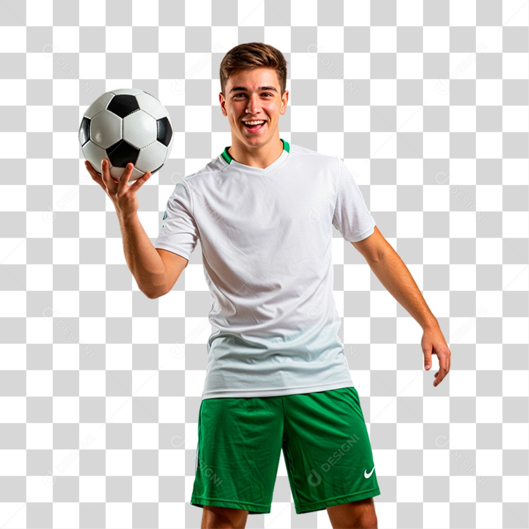Jogador Segurando Bola de Futebol PNG Transparente