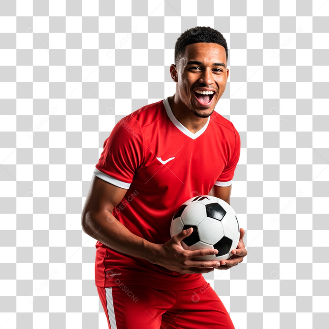 Jogador Segurando Bola de Futebol PNG Transparente