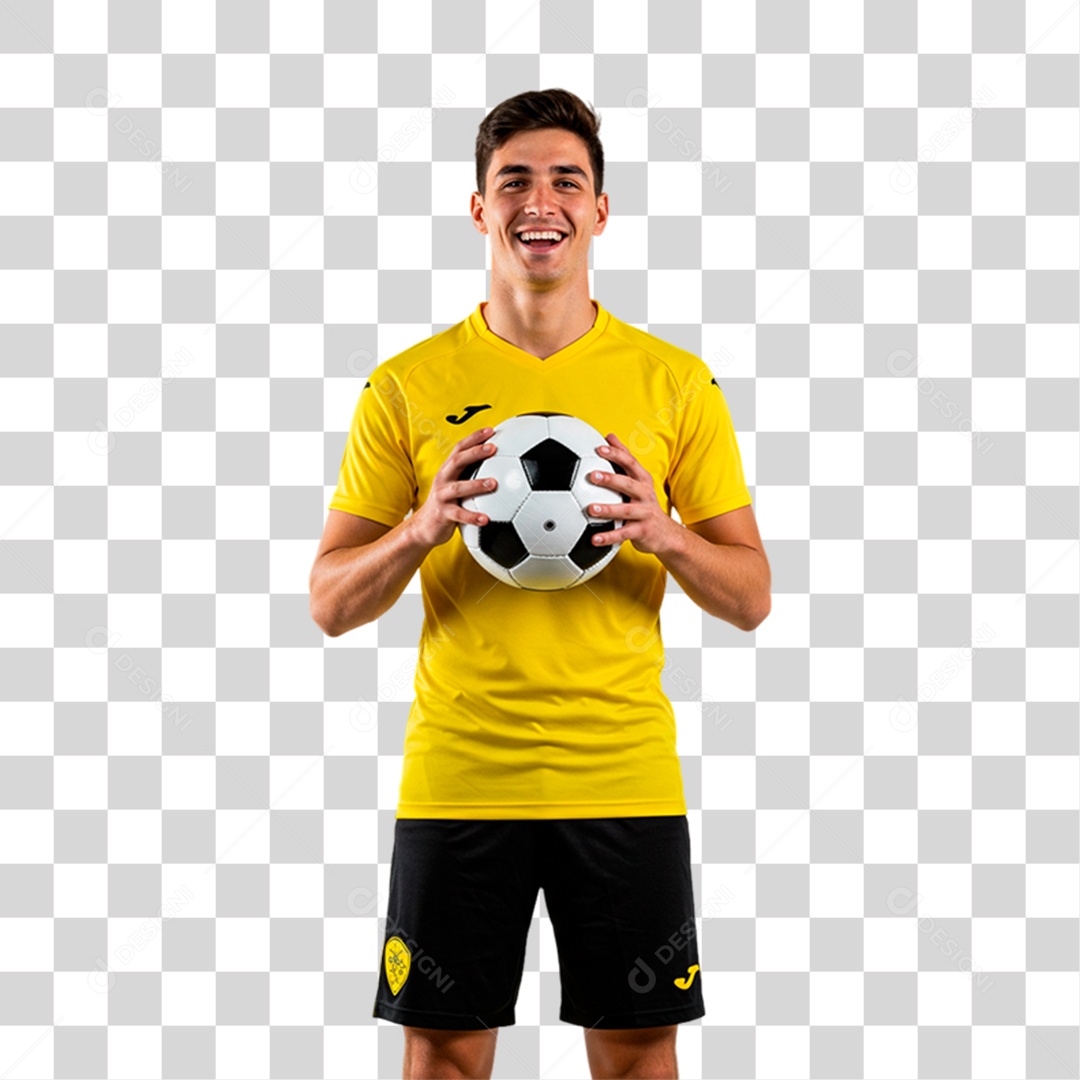 Jogador Segurando Bola de Futebol PNG Transparente