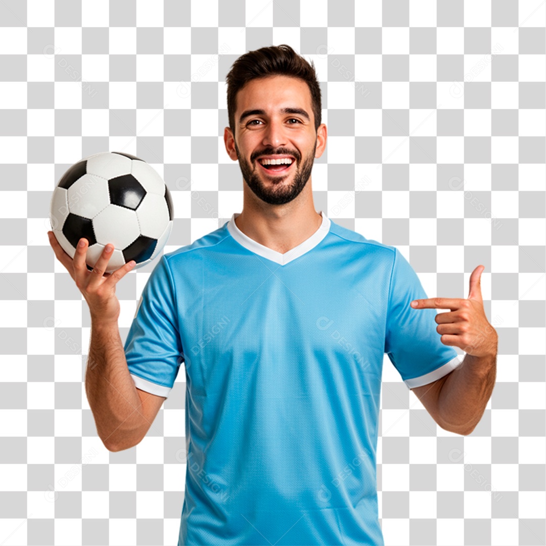 Jogador Segurando Bola de Futebol PNG Transparente