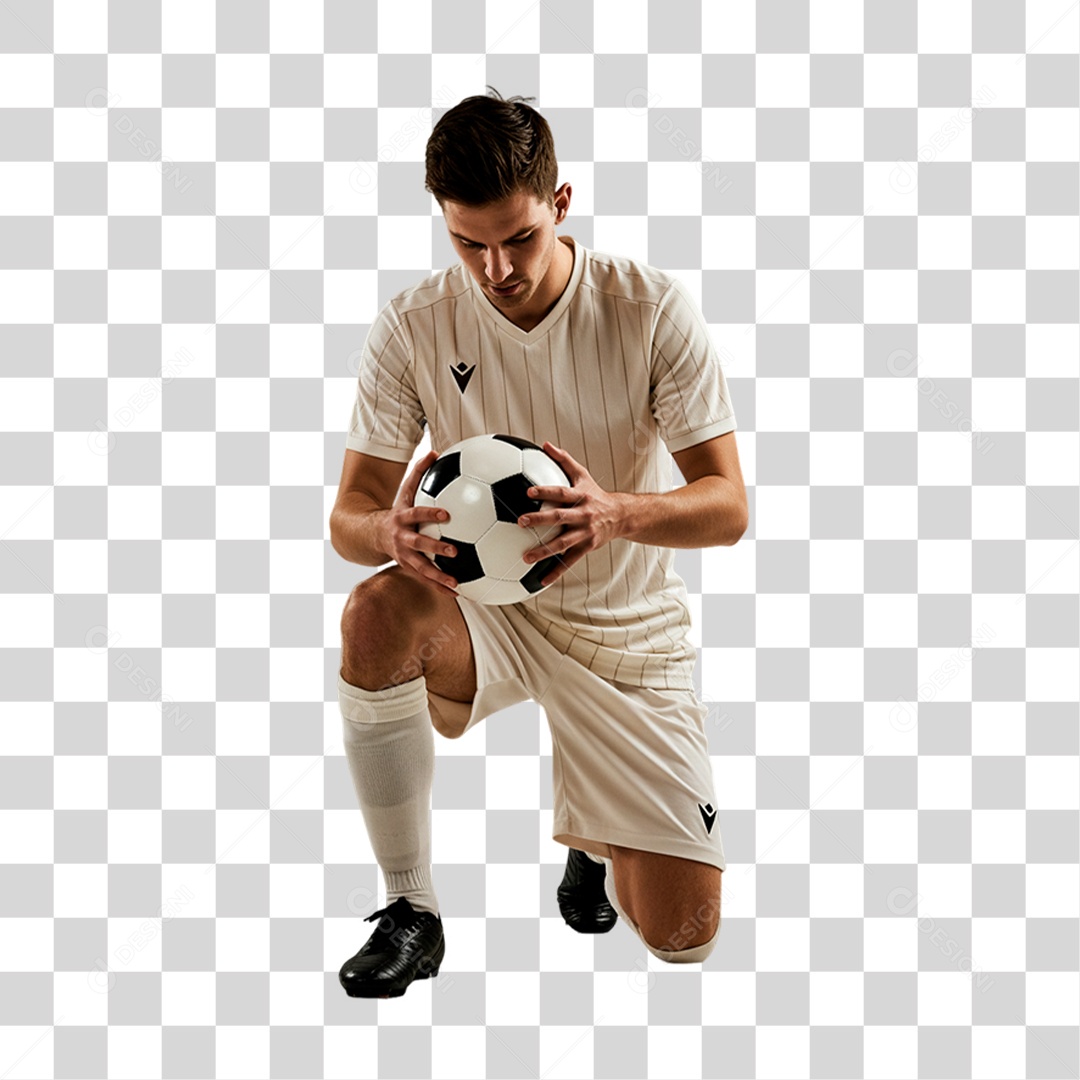 Jogador Segurando Bola de Futebol PNG Transparente