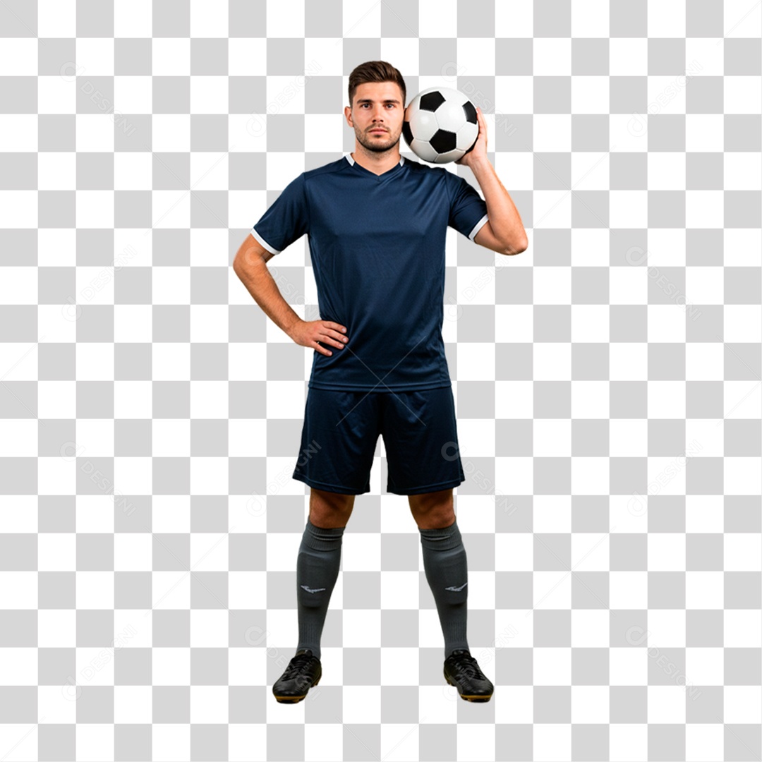 Jogador Segurando Bola de Futebol PNG Transparente