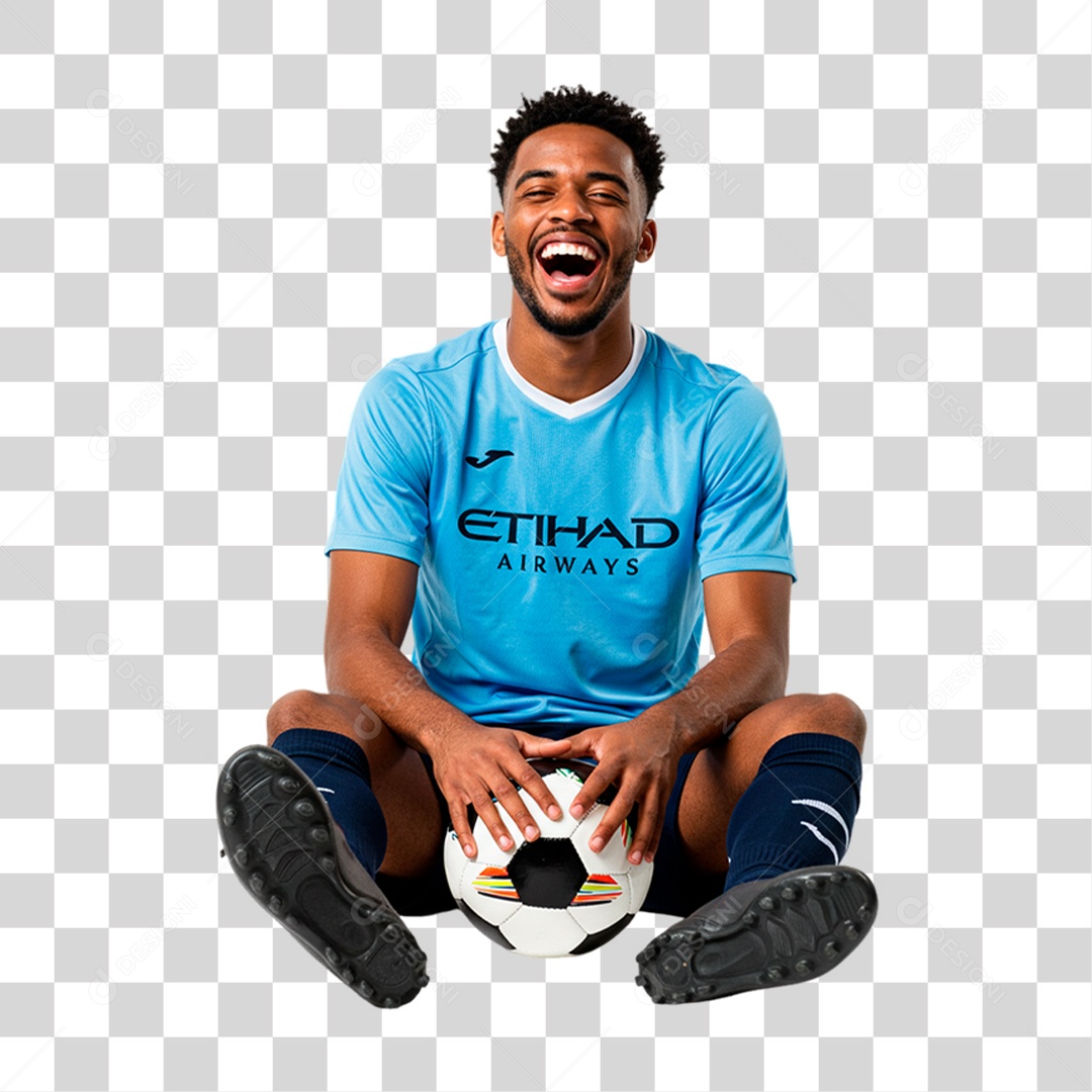 Jogador Segurando Bola de Futebol PNG Transparente