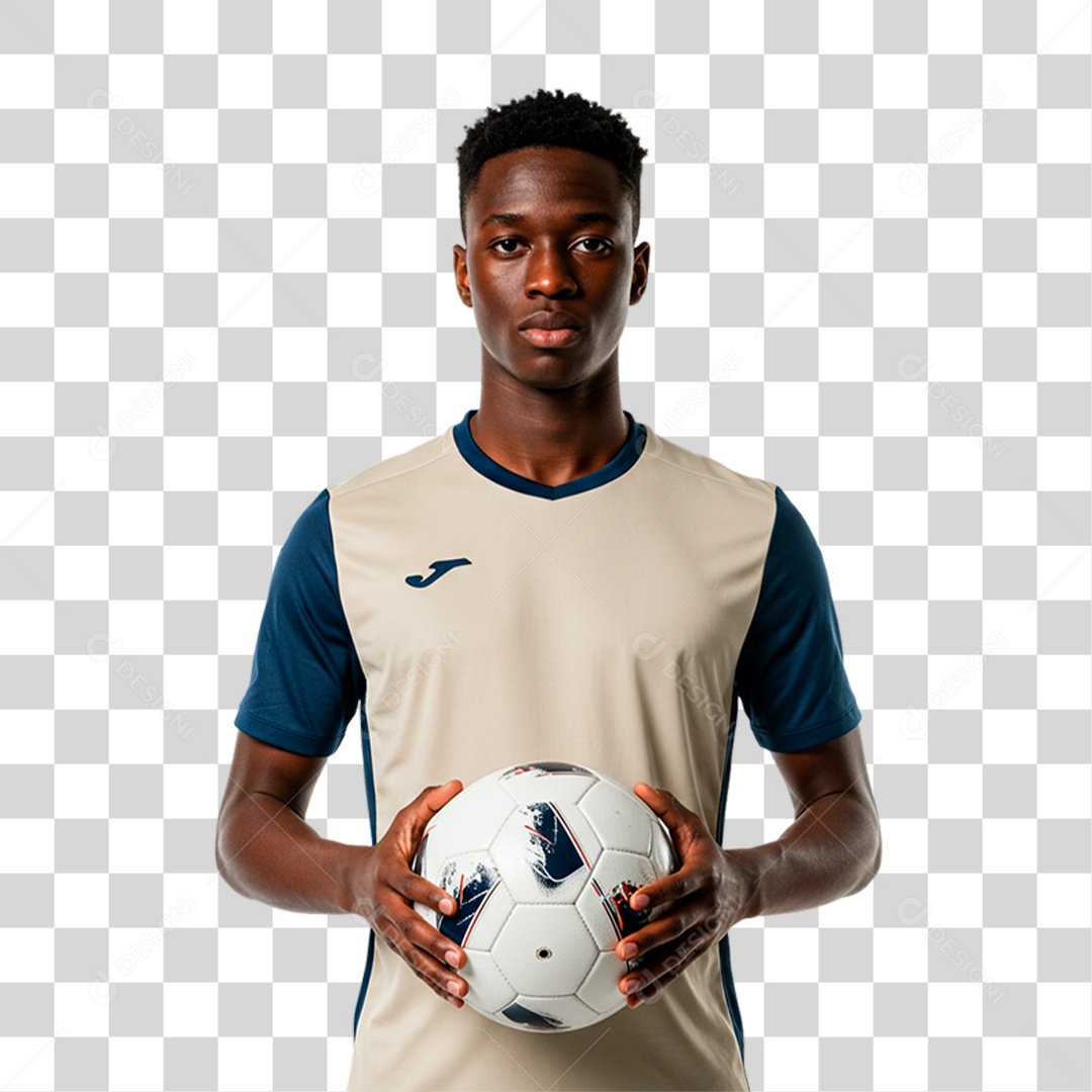 Jogador Segurando Bola de Futebol PNG Transparente