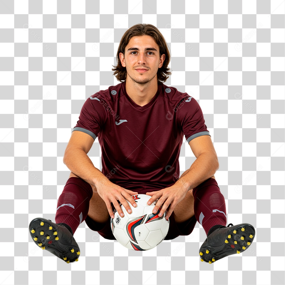 Jogador Segurando Bola de Futebol PNG Transparente