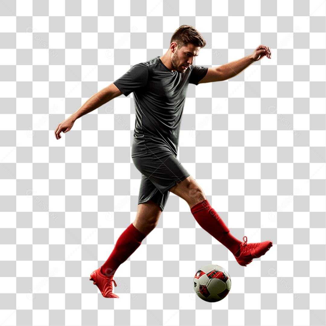 Jogador Chutando Bola PNG Transparente