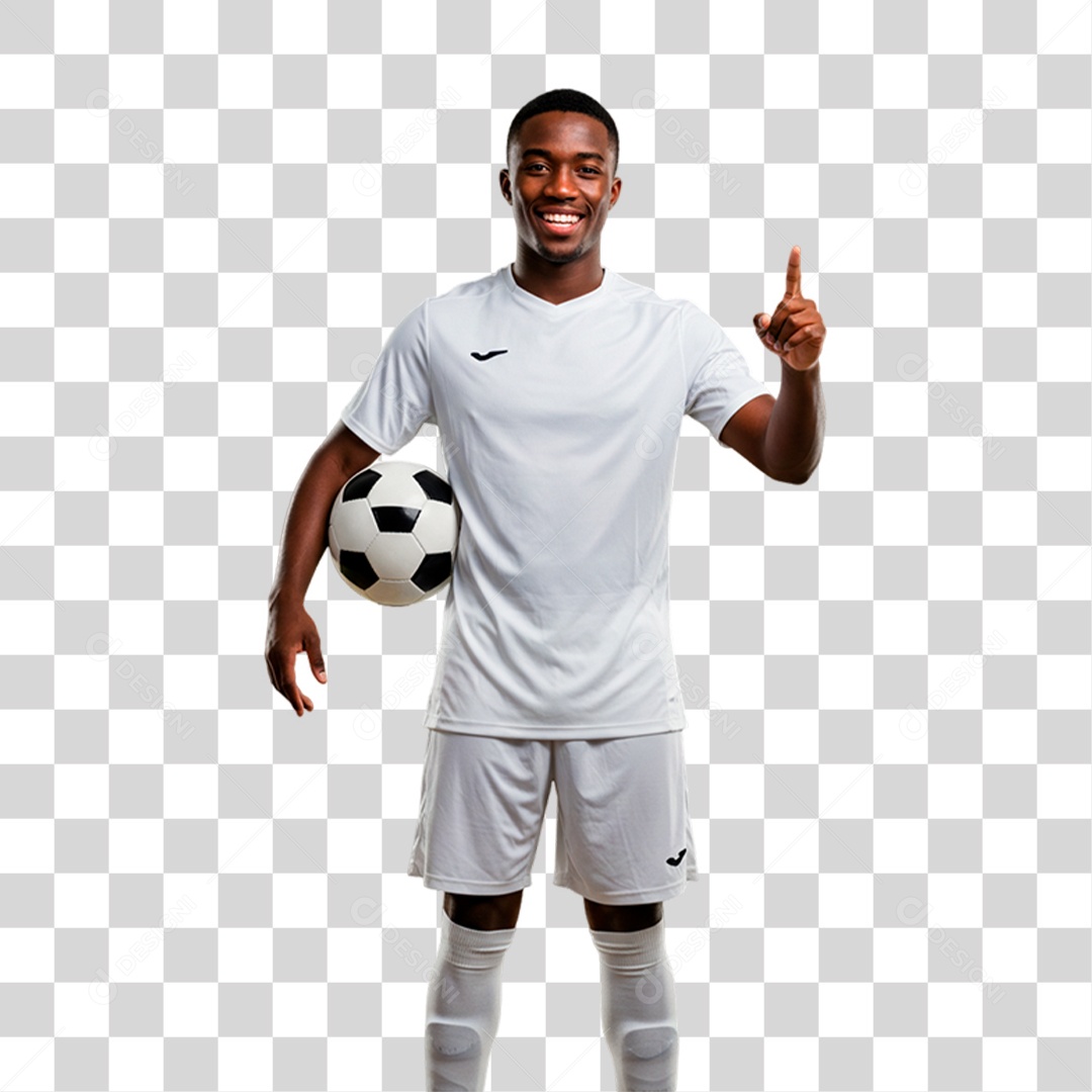 Jogador Segurando Bola de Futebol PNG Transparente