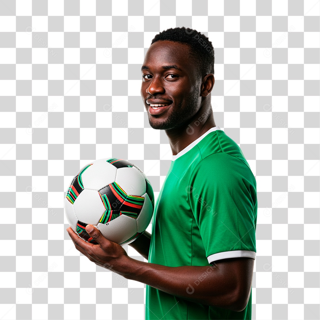 Jogador Segurando Bola de Futebol PNG Transparente
