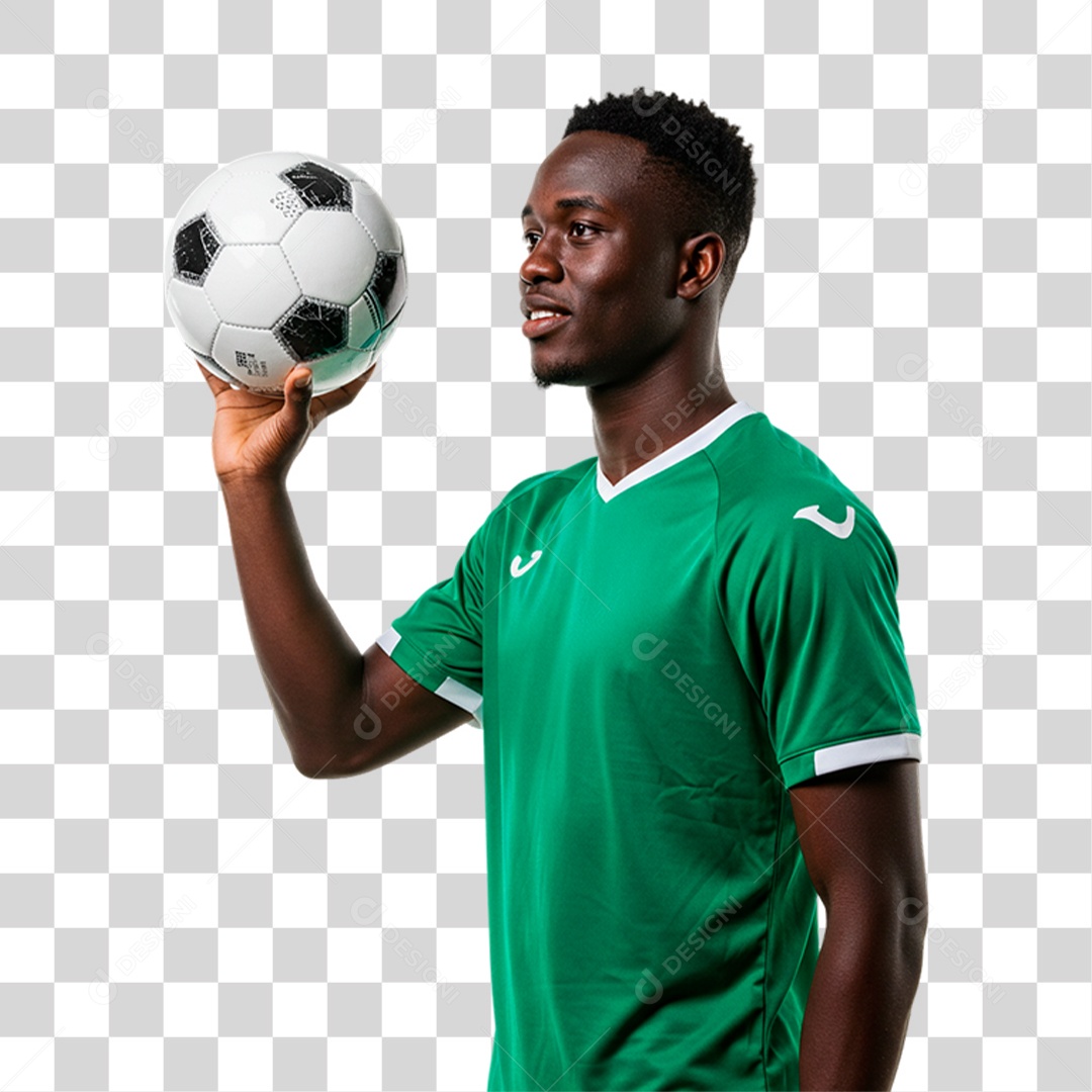 Jogador Segurando Bola de Futebol PNG Transparente