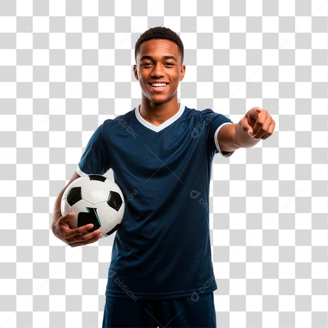 Jogador Segurando Bola de Futebol PNG Transparente