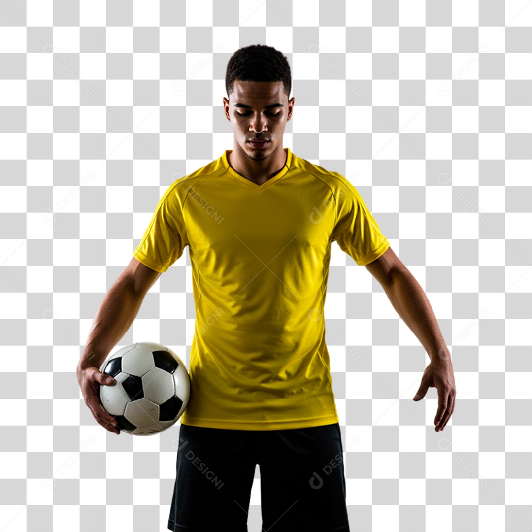 Jogador Segurando Bola de Futebol PNG Transparente