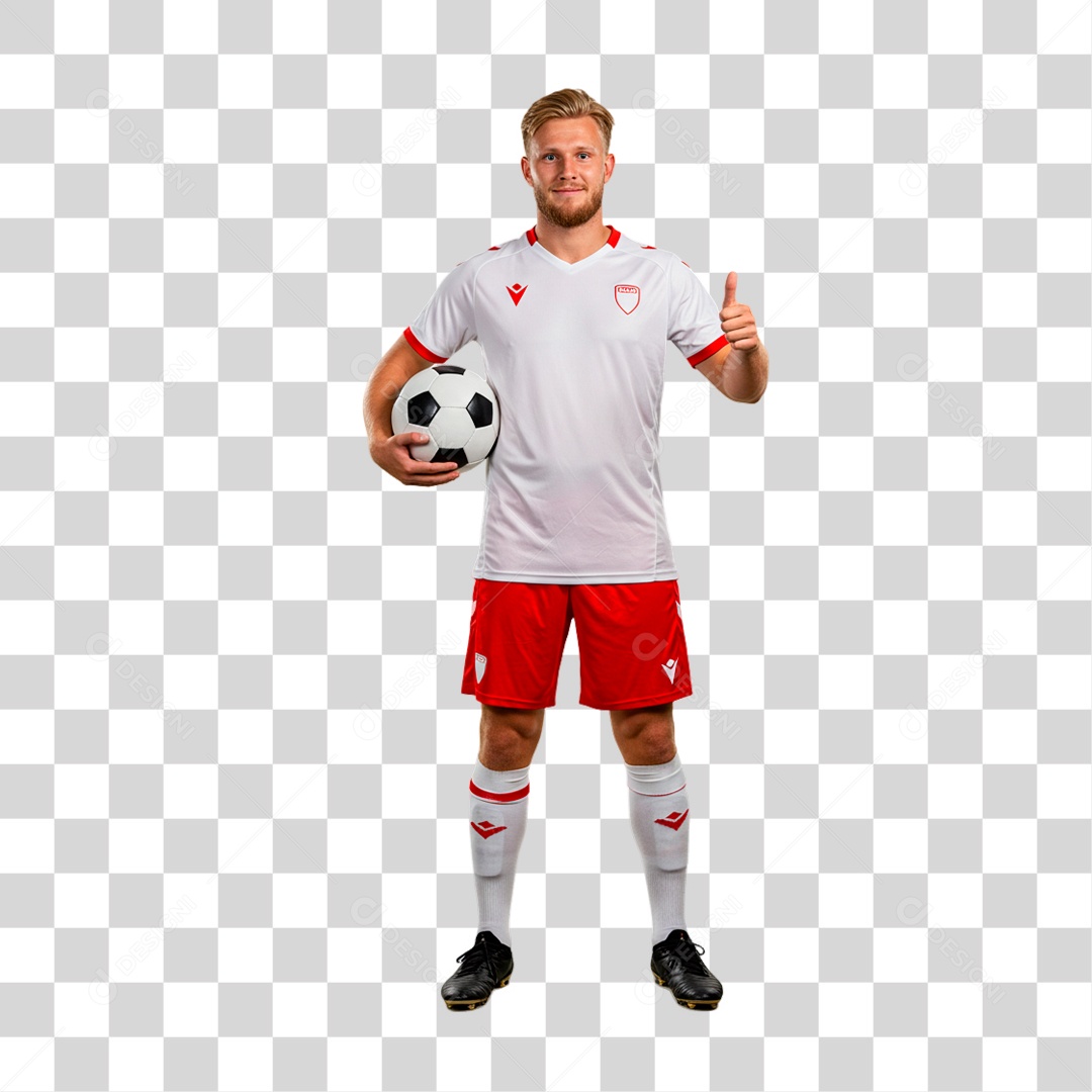Jogador Segurando Bola de Futebol PNG Transparente