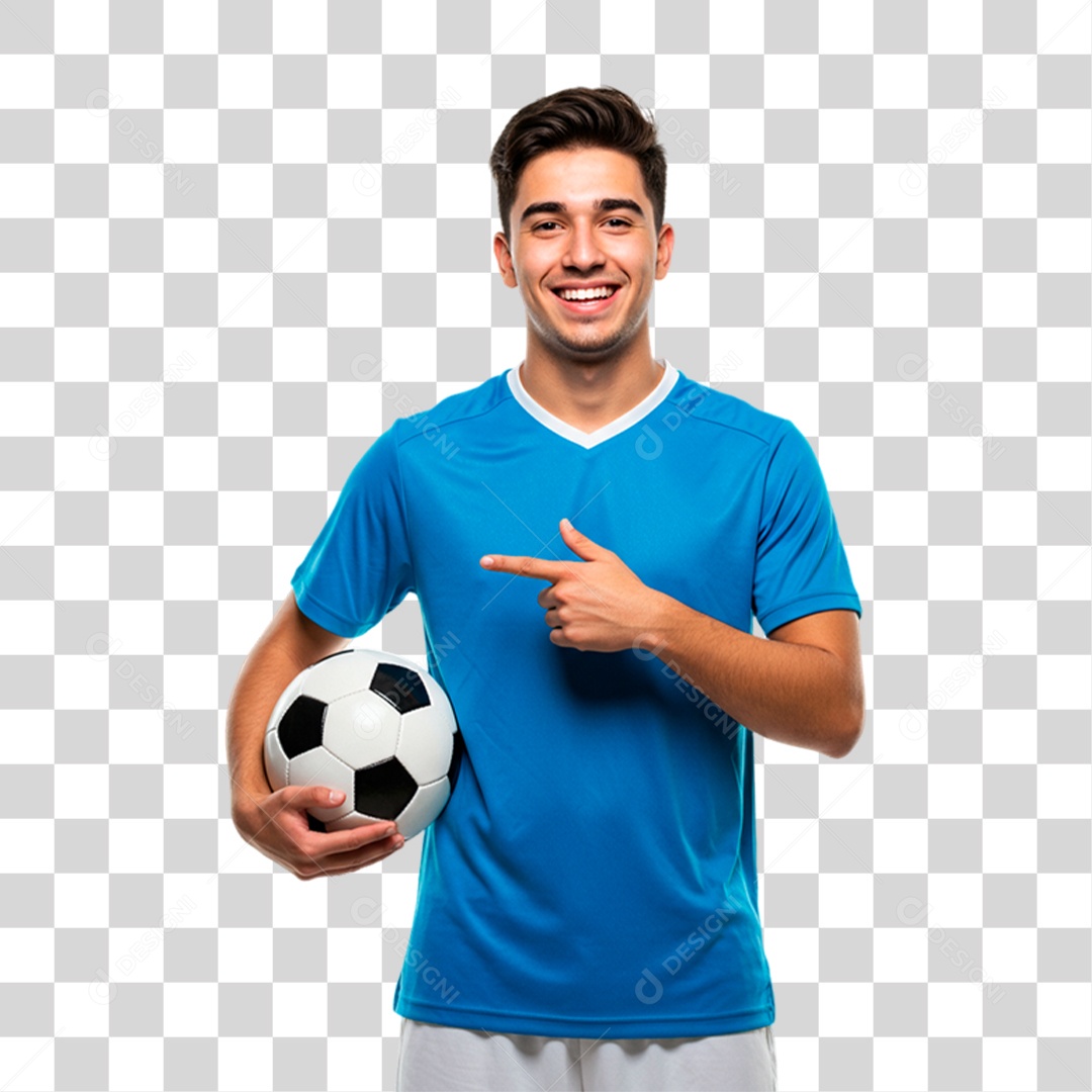 Jogador Segurando Bola de Futebol PNG Transparente