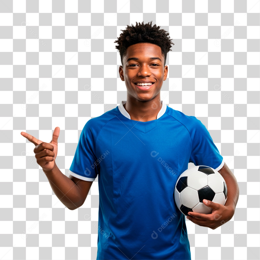 Jogador Segurando Bola de Futebol PNG Transparente