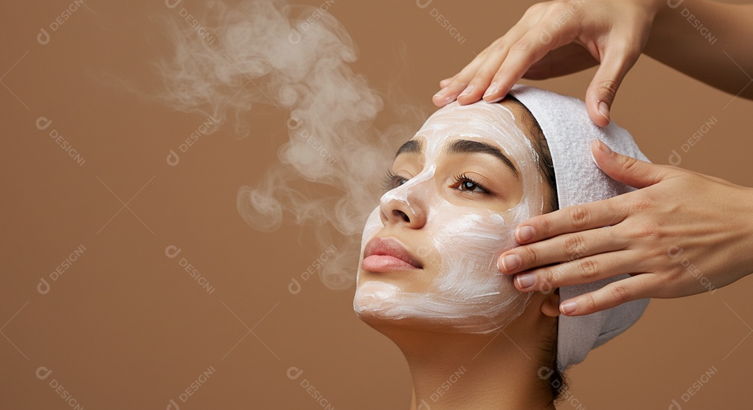 Linda mulher em um dia de beleza sob uma clínica