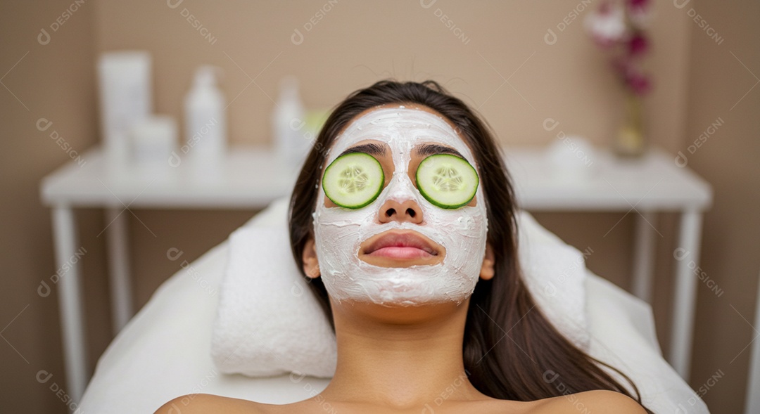 Linda mulher em um dia de beleza sob uma clínica