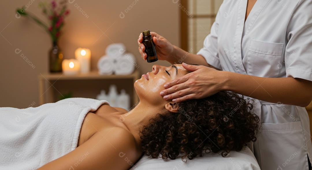 Linda mulher em um dia de beleza sob uma clínica