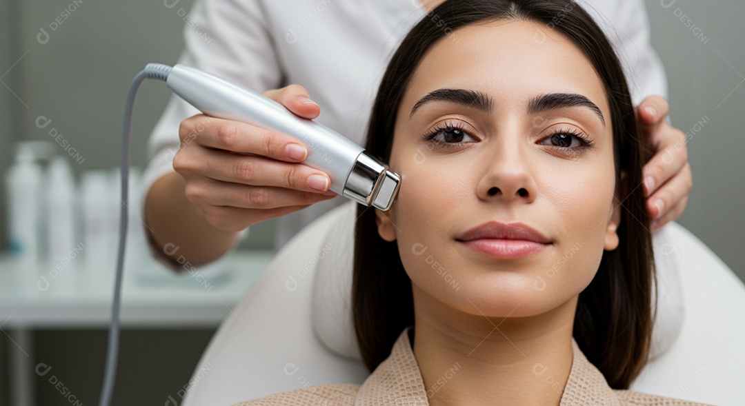 Linda mulher em um dia de beleza sob uma clínica