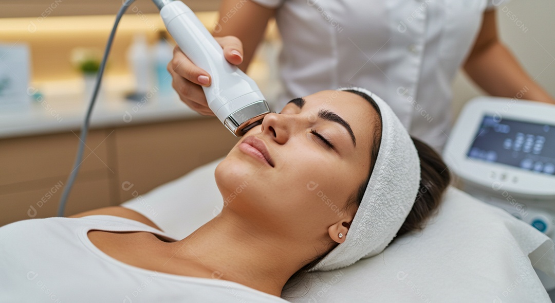 Linda mulher em um dia de beleza sob uma clínica