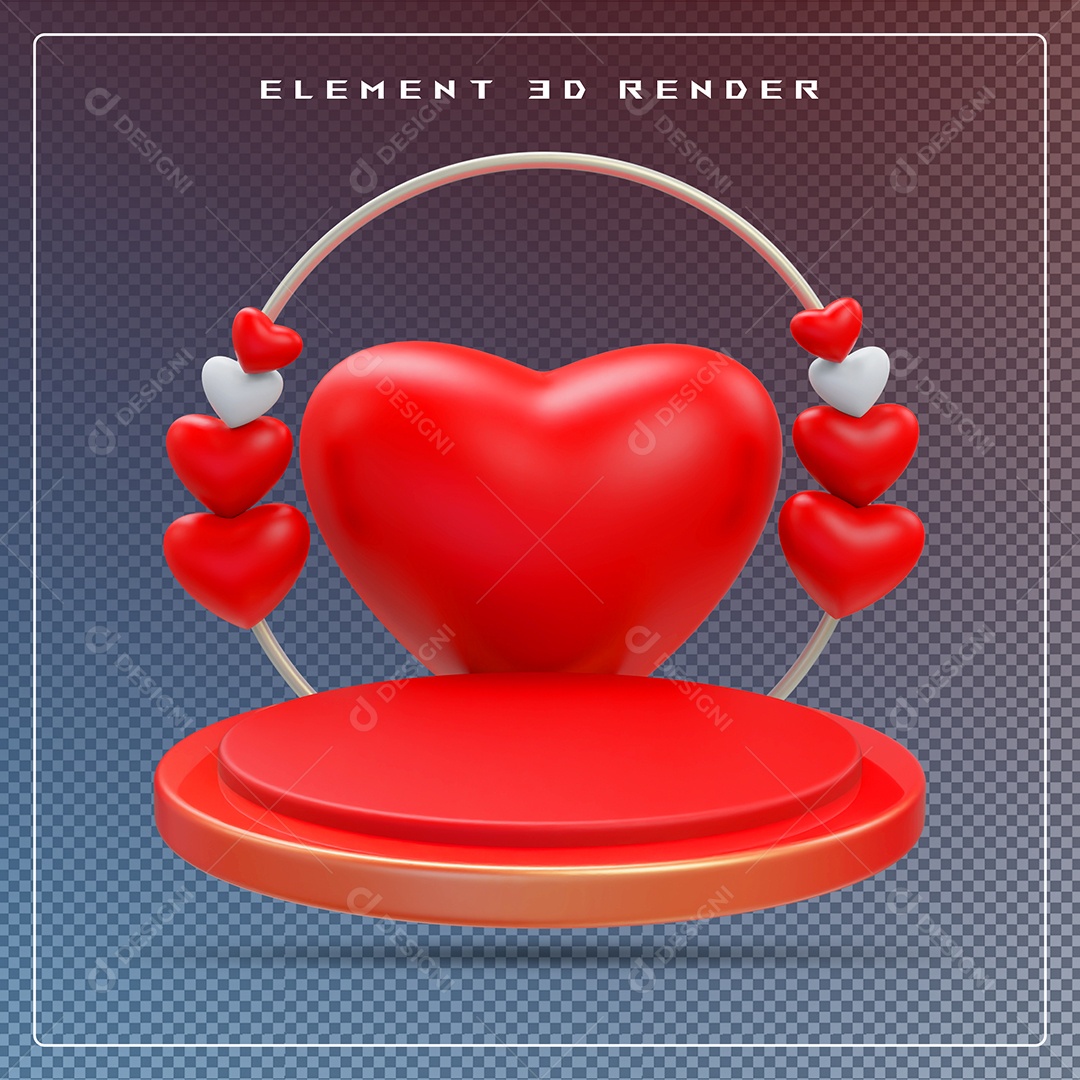 Podio Com Coração Vermelho E Branco Elemento 3D Para Composição PSD