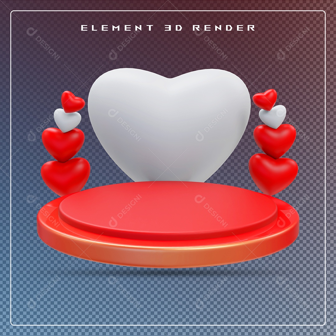 Podio Com Coração Branco E Vermelho Elemento 3D Para Composição PSD