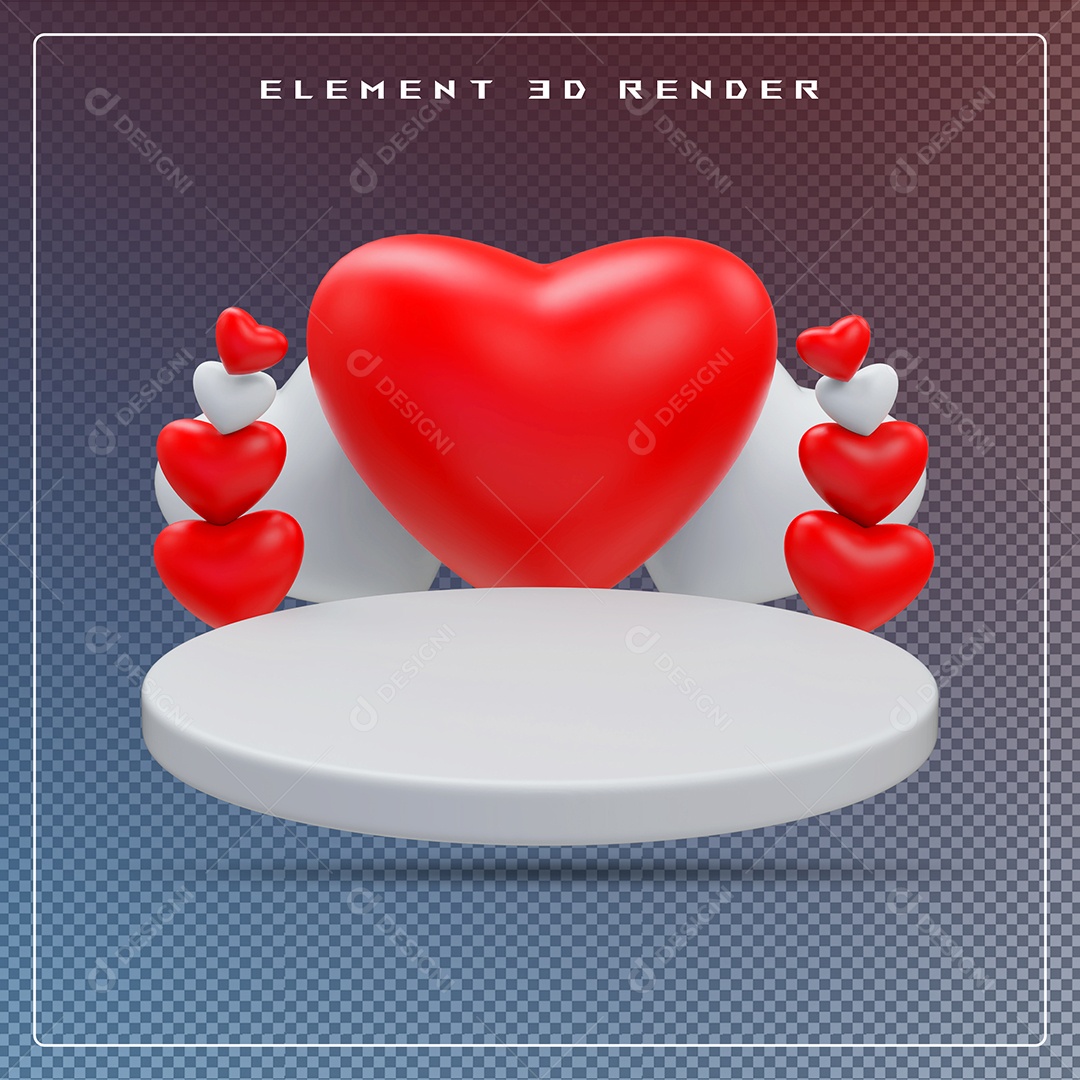 Podio Com Coração Vermelho E Branco Elemento 3D Para Composição PSD