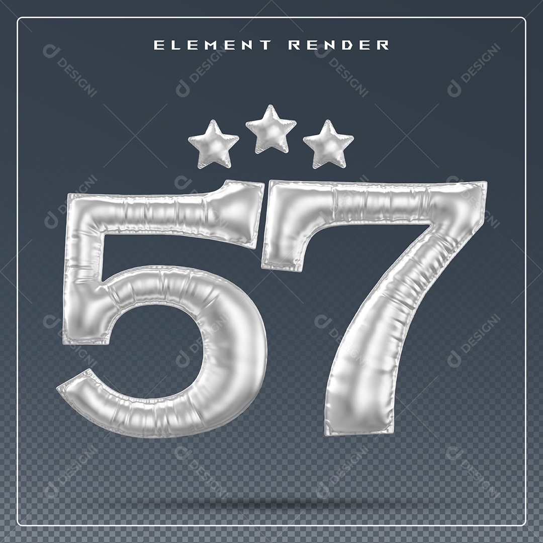 Elemento 3D Número 57 Cinza para Composição PSD