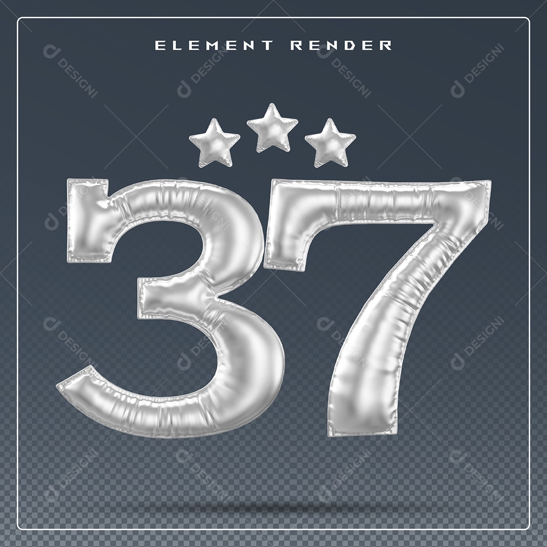 Elemento 3D Número 37 Cinza para Composição PSD