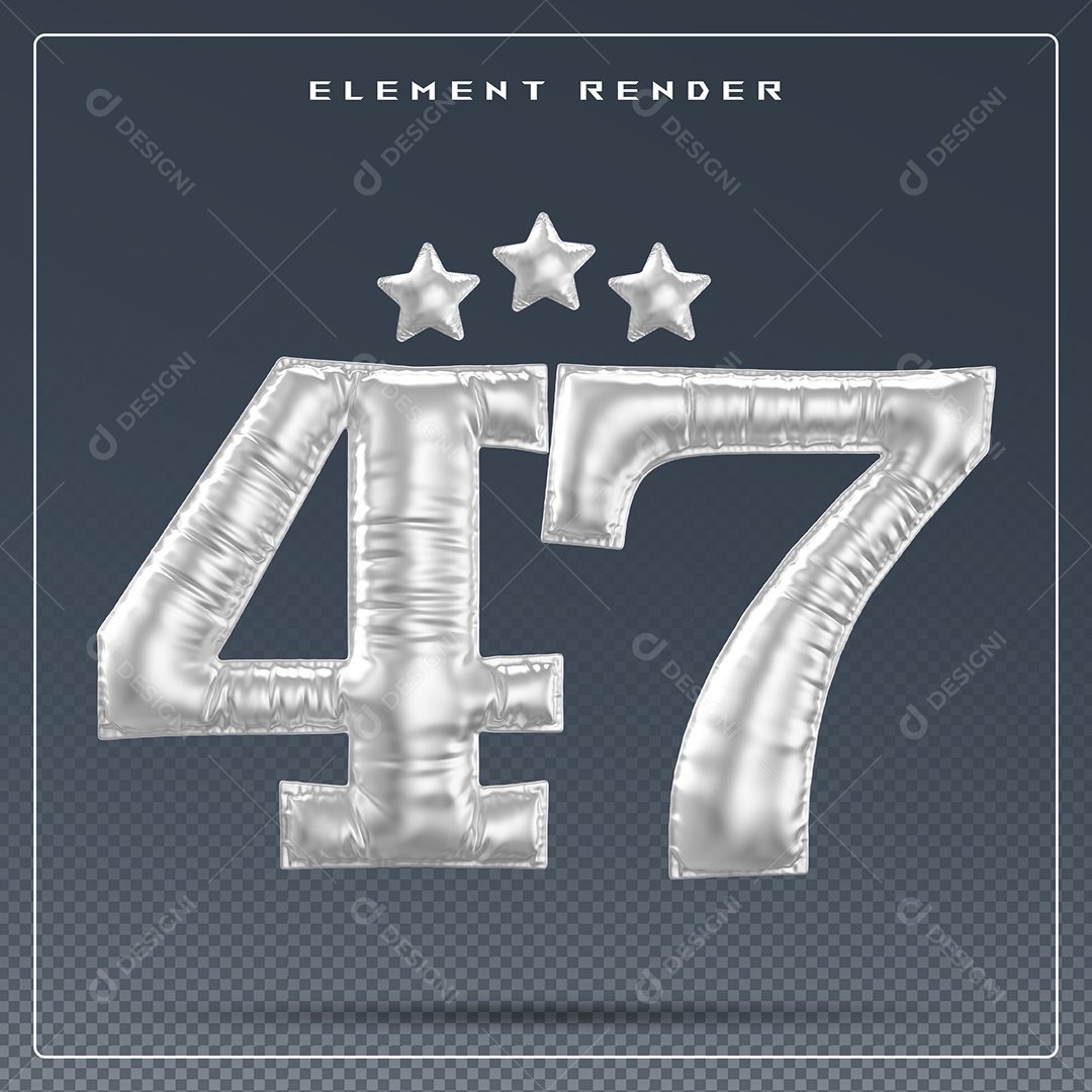 Elemento 3D Número 47 Cinza para Composição PSD