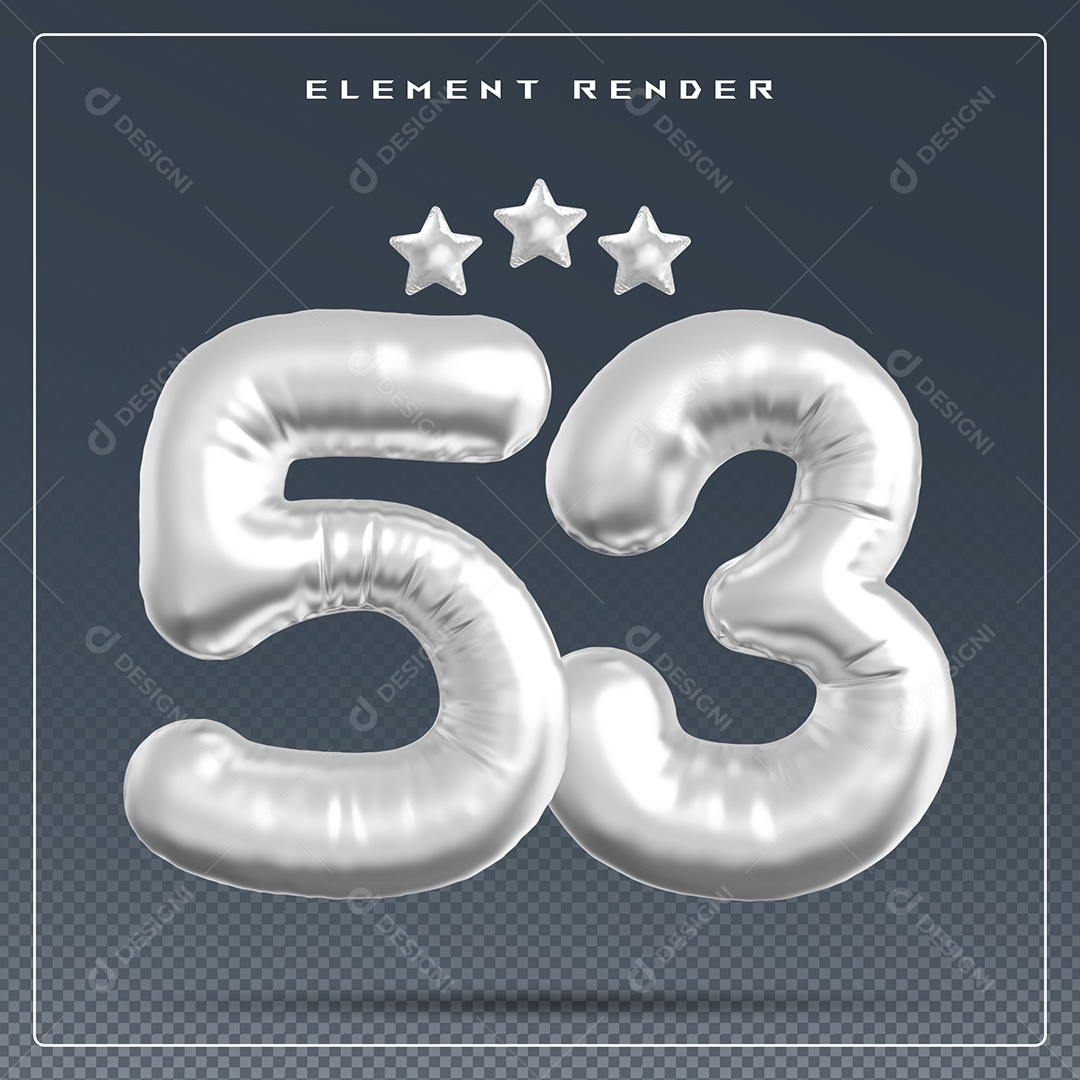 Elemento 3D Número 53 Cinza para Composição PSD