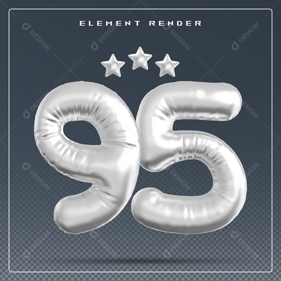 Elemento 3D Número 95 Cinza para Composição PSD