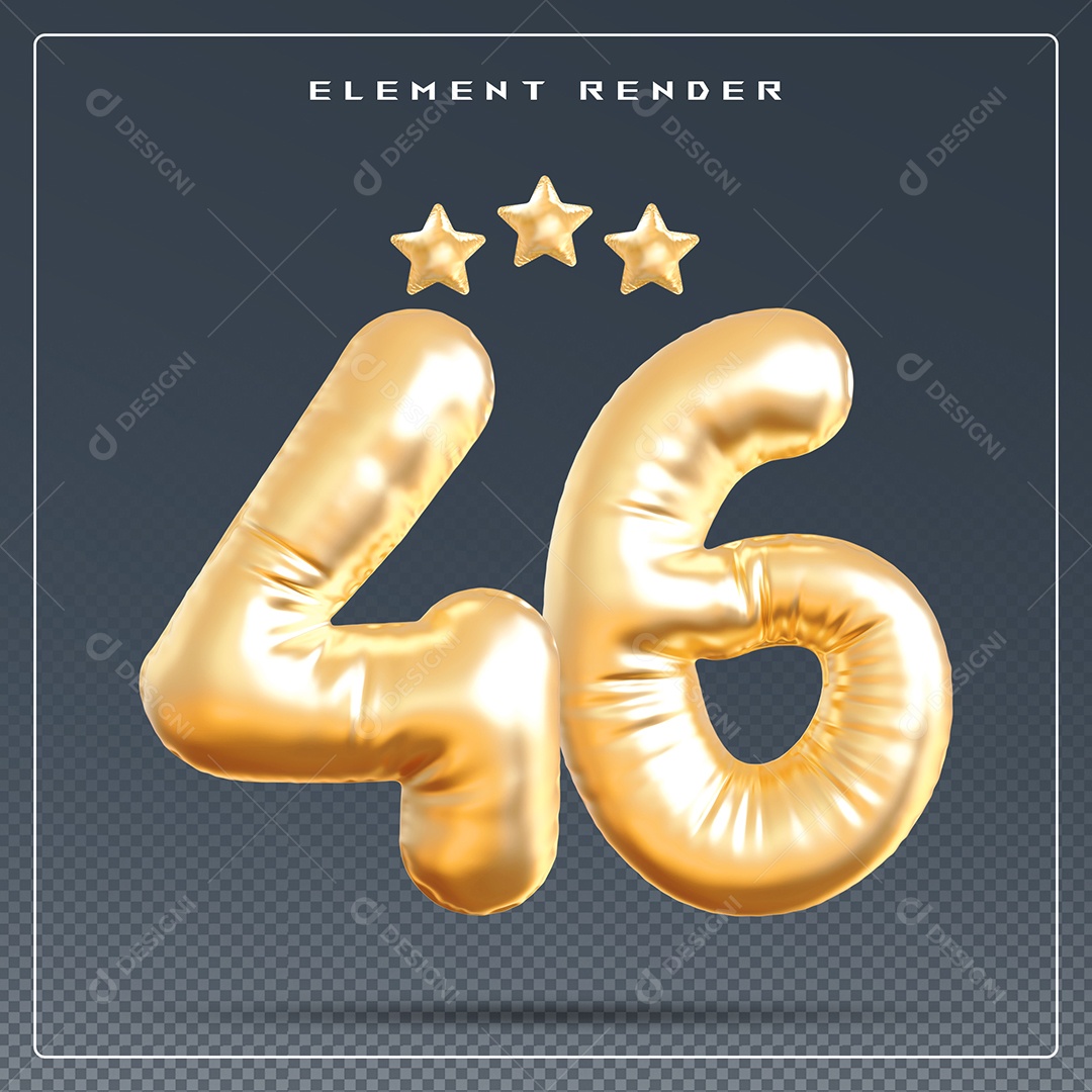 Elemento 3D Número 46 Dourado para Composição PSD