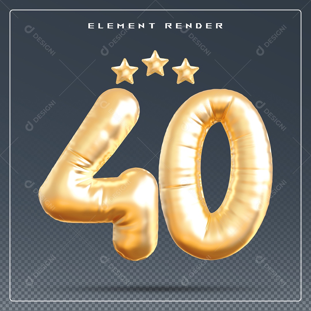 Elemento 3D Número 4 Dourado para Composição PSD