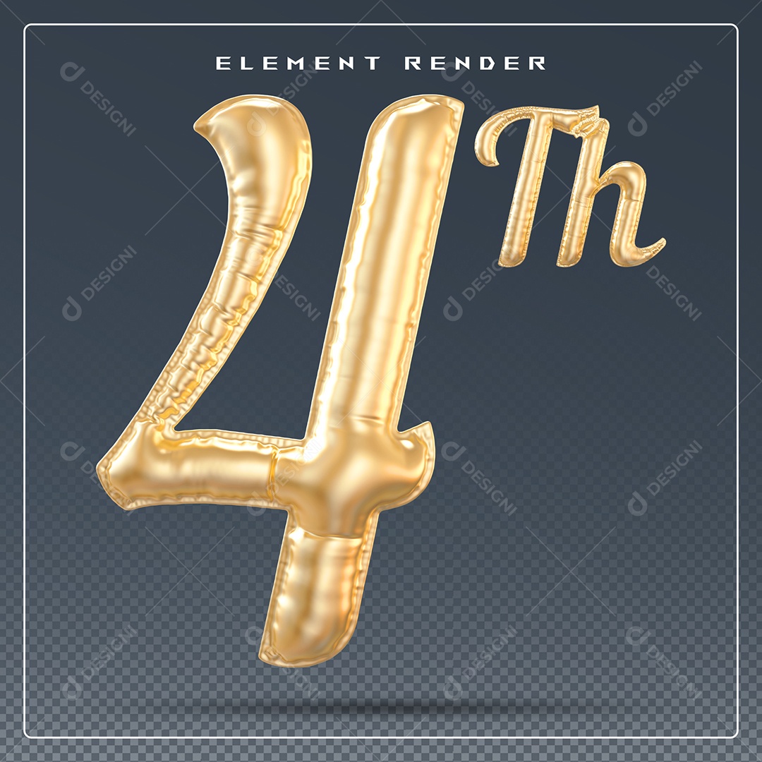 Elemento 3D Número 4 Th Dourado para Composição PSD