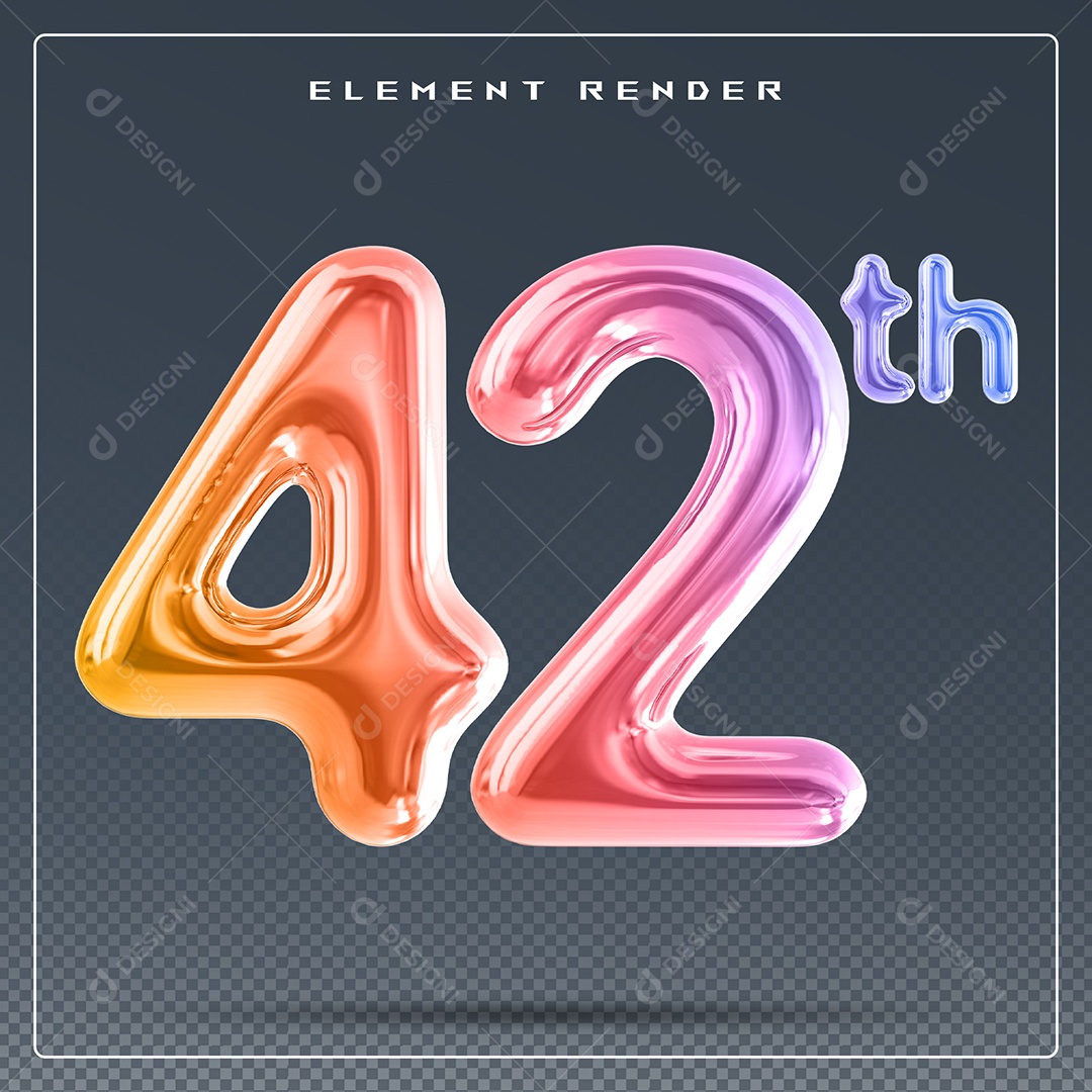 Elemento 3D Número 42 Th Colorido para Composição PSD