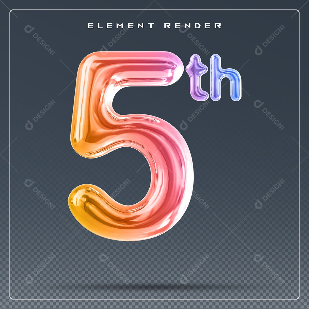 Elemento 3D Número 5 Th Colorido para Composição PSD