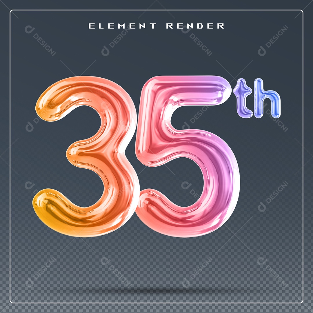 Elemento 3D Número 35 Th Colorido para Composição PSD