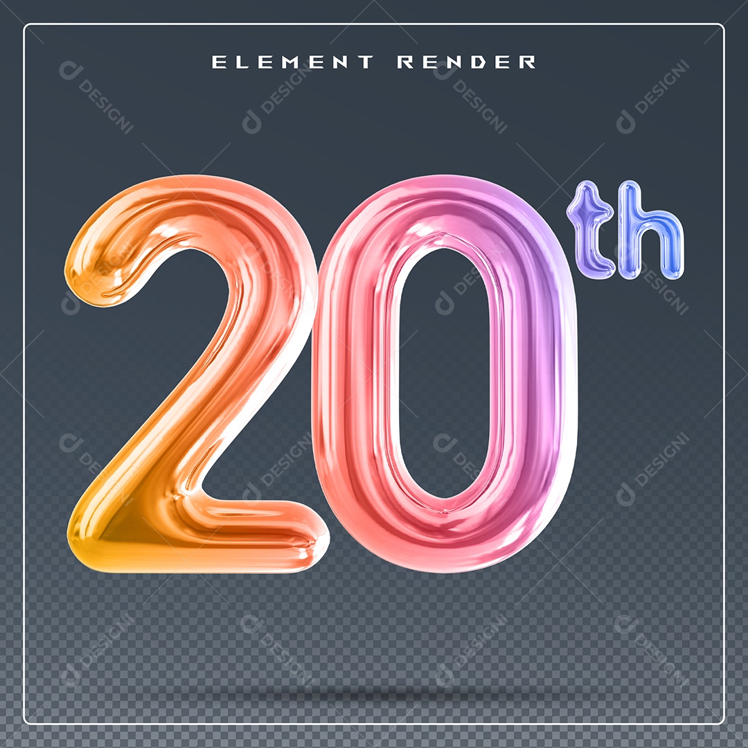 Elemento 3D Número 94 Th Colorido para Composição PSD