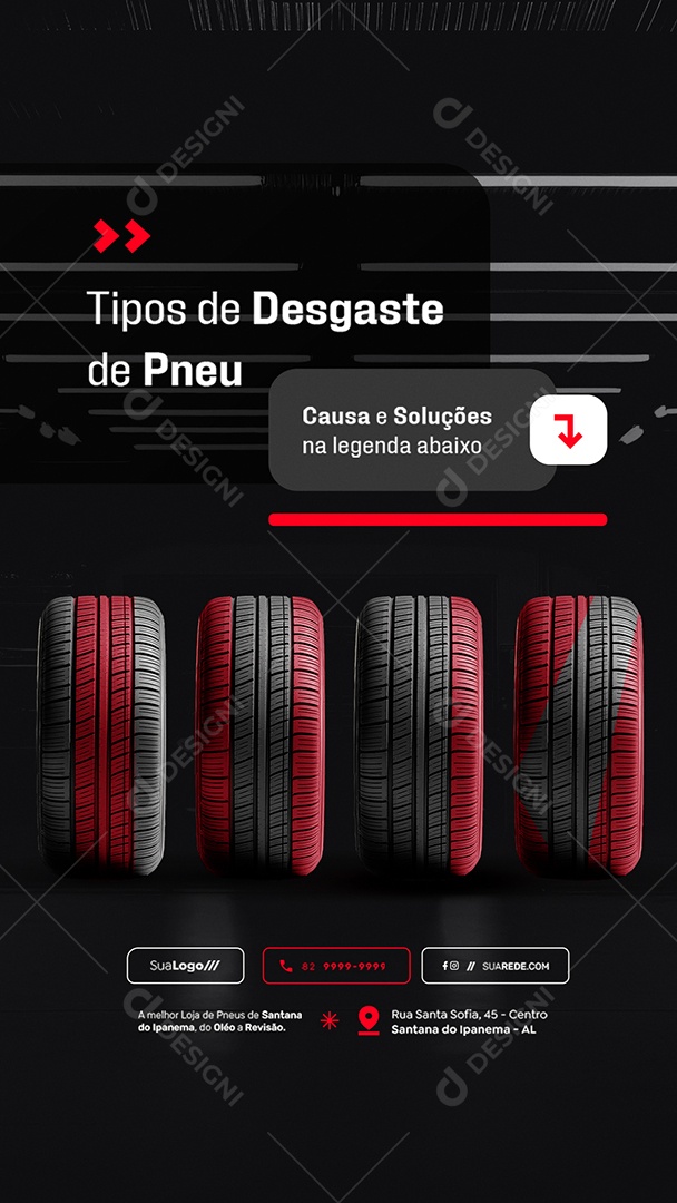 Story Loja de Pneus Tipos de Desgaste de Pneu Social Media PSD Editável