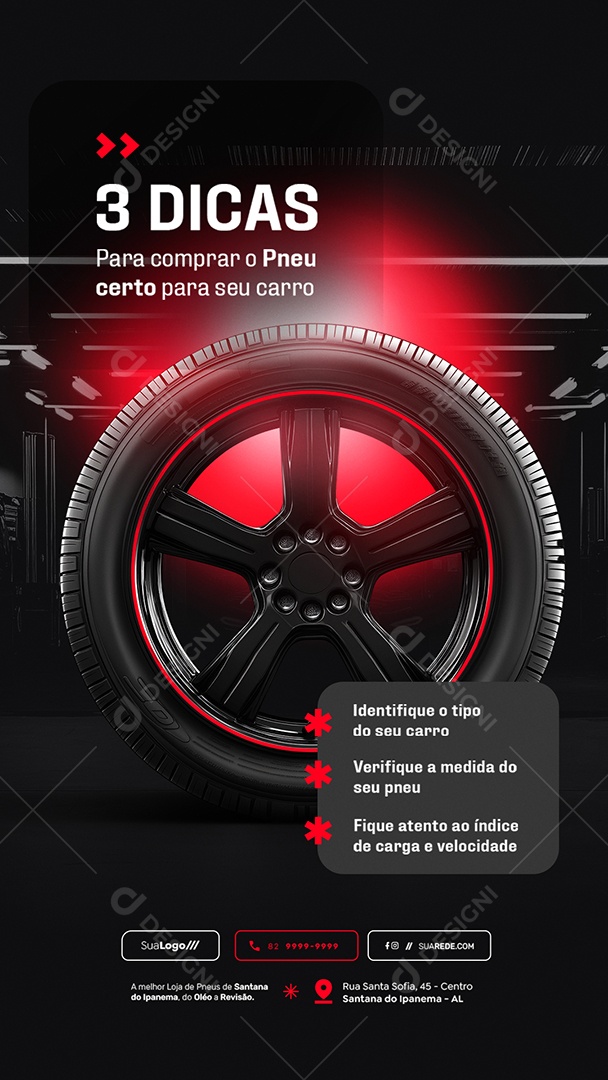 Story Loja de Pneus Três Dicas para Comprar o Pneu Social Media PSD Editável