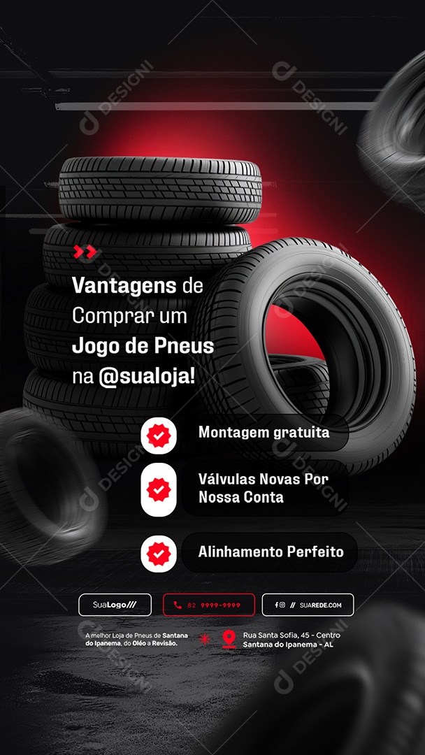 Story Loja de Pneus Vantagens de Comprar um Jogo de Pneus Social Media PSD Editável