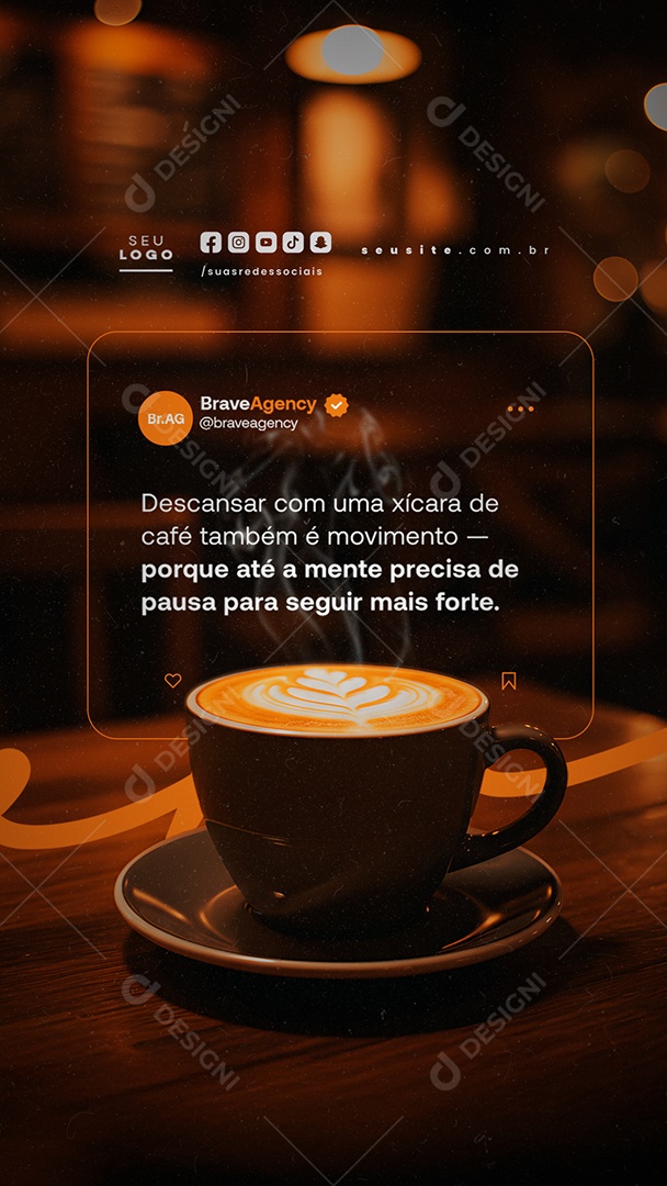 Story Frase Motivacional Descansar com Uma Xícara de Café Social Media PSD Editável
