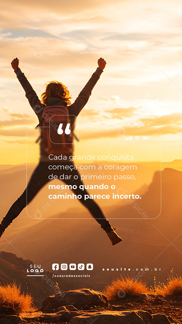 Story Frase Motivacional Cada Grande Conquista Social Media PSD Editável