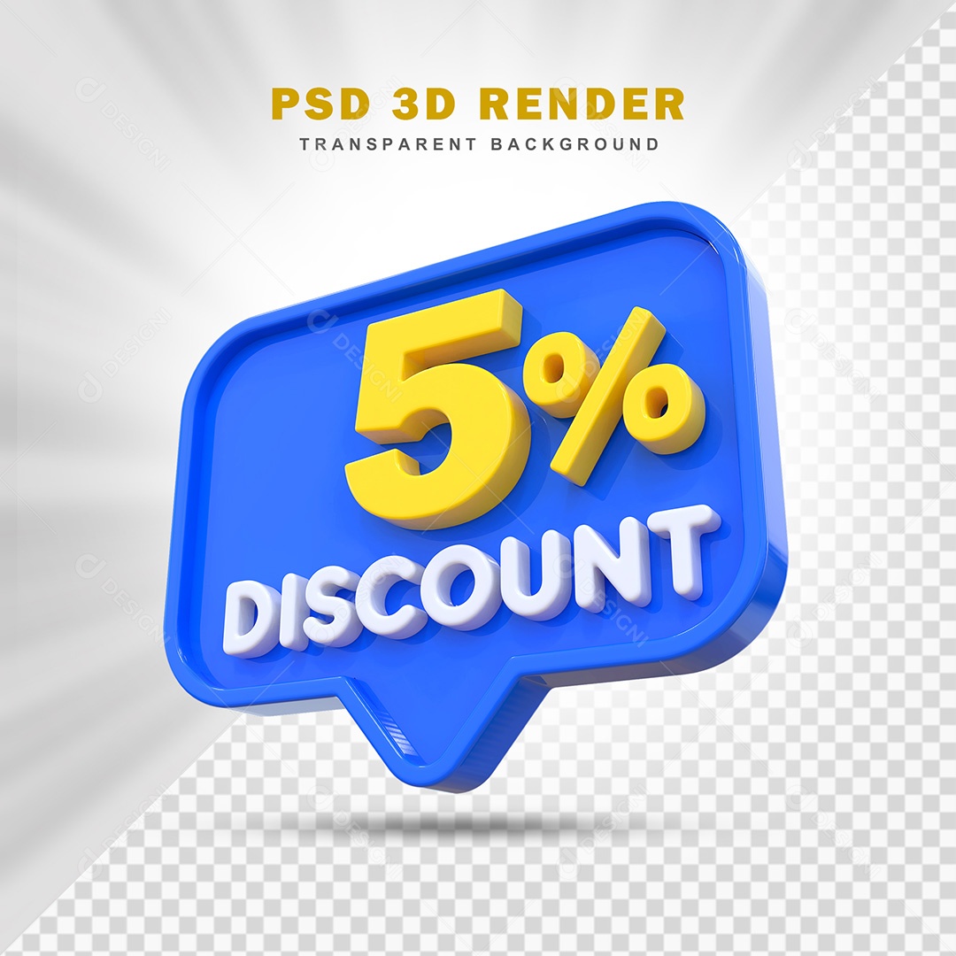 Elemento 3D 5% de Desconto Azul Para Composição PSD