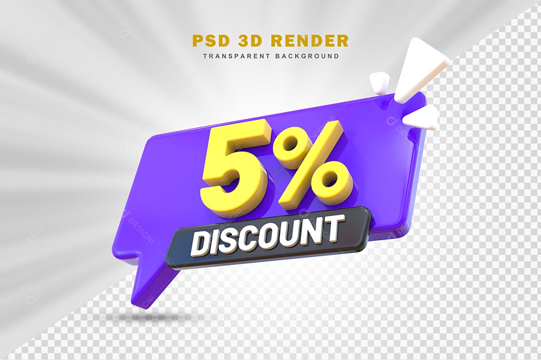 Elemento 3D 5% de Desconto Roxo Para Composição PSD