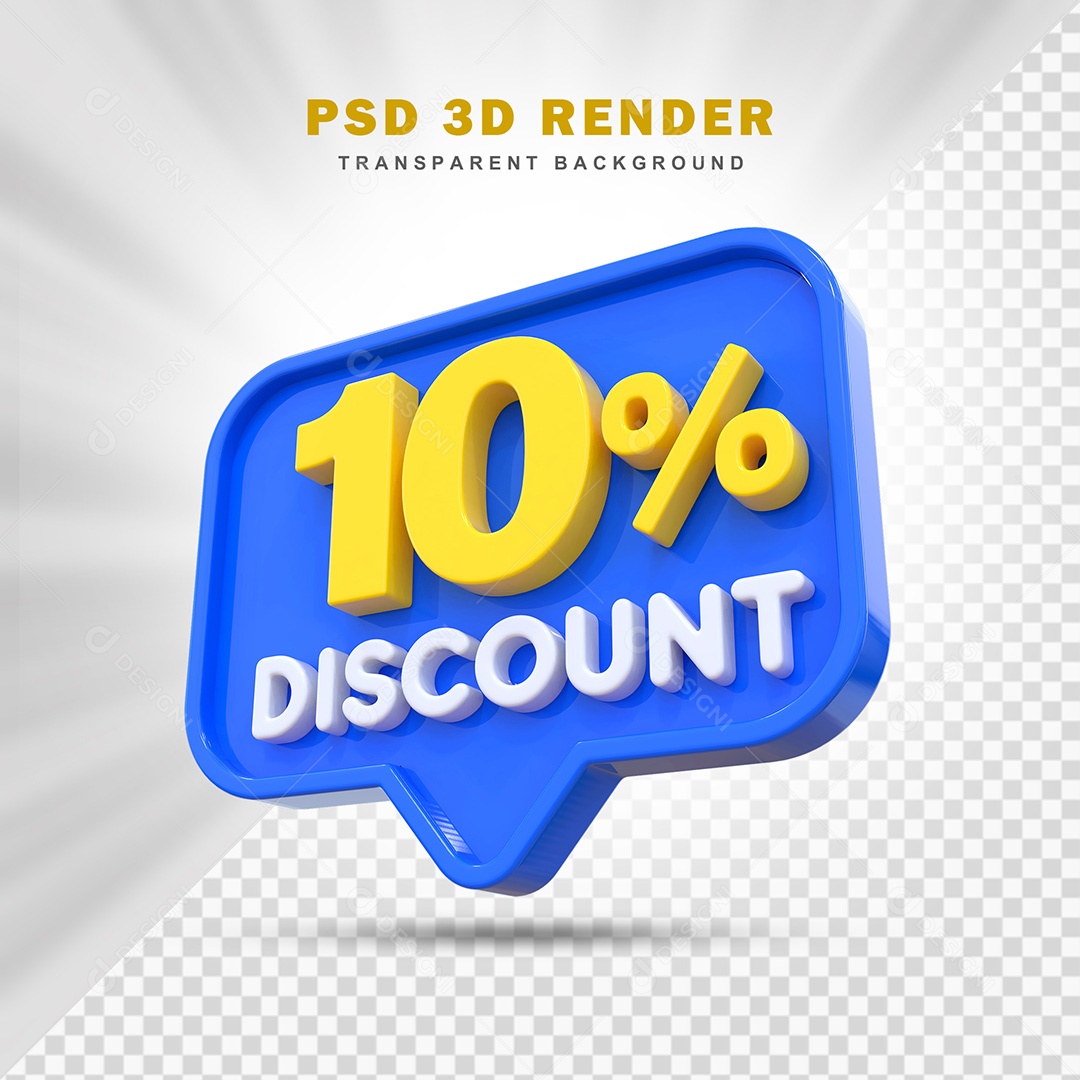 Elemento 3D 10% de Desconto Azul Para Composição PSD