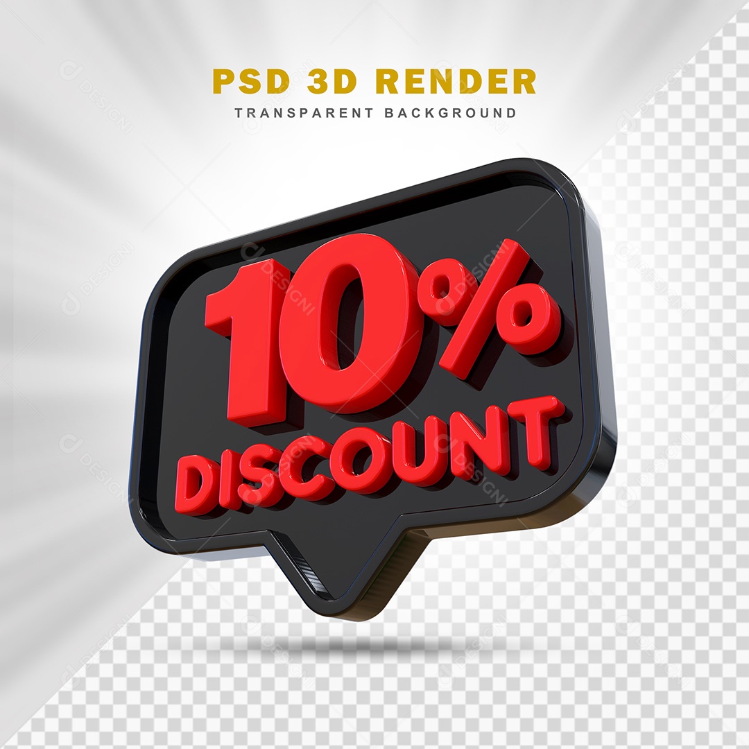 Elemento 3D 10% de Desconto Preto e Vermelho Para Composição PSD