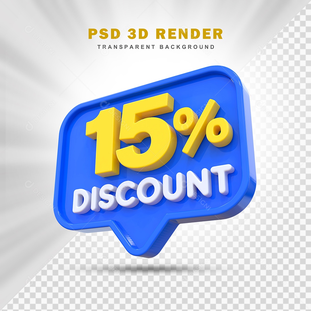Elemento 3D 15% de Desconto Azul Para Composição PSD