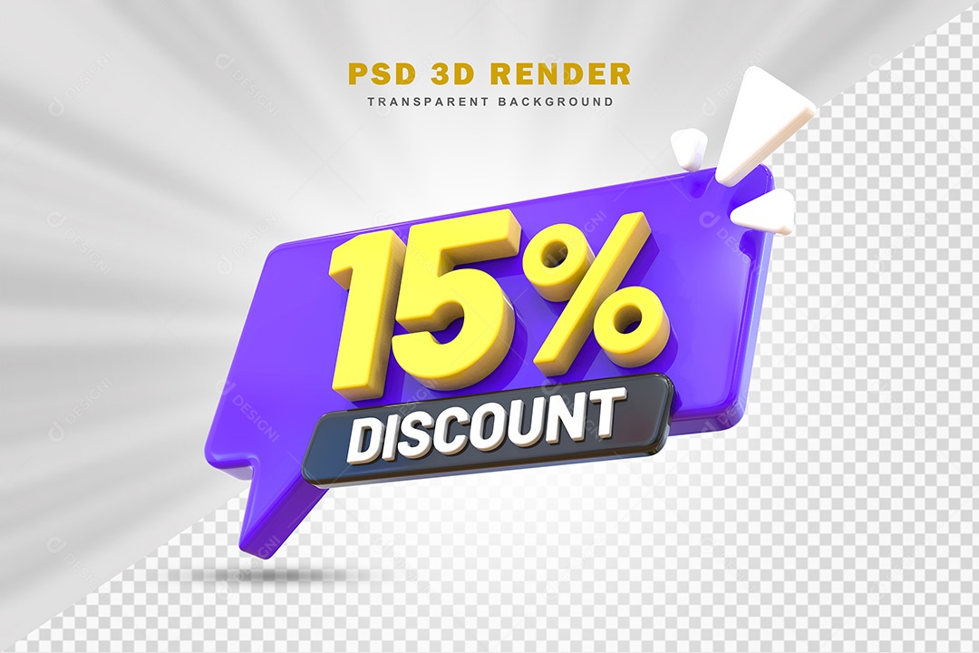 Elemento 3D 15% de Desconto Roxo Para Composição PSD