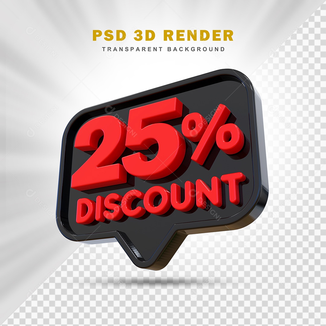 Elemento 3D 25% de Desconto Preto e Vermelho Para Composição PSD